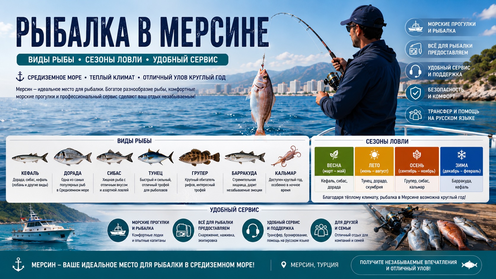 Рыбалка в Мерсине — виды рыбы, сезоны ловли и удобный сервис