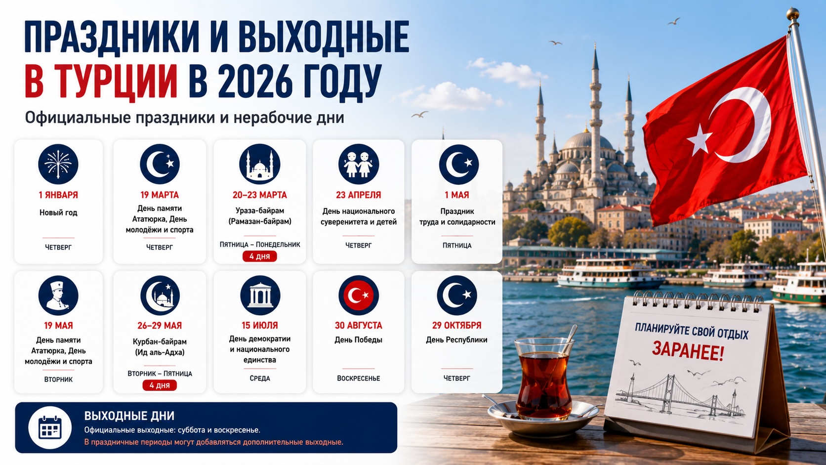 Праздники и выходные в Турции в 2026 году