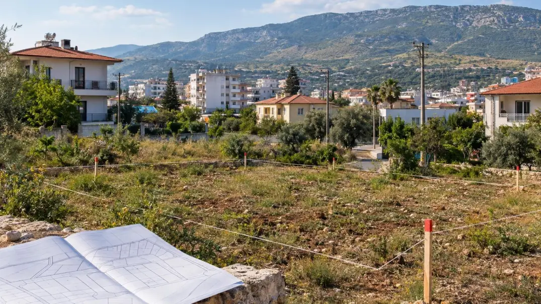 A land plot plan and a residential block in a scene about a parcel inspection in Toroslar