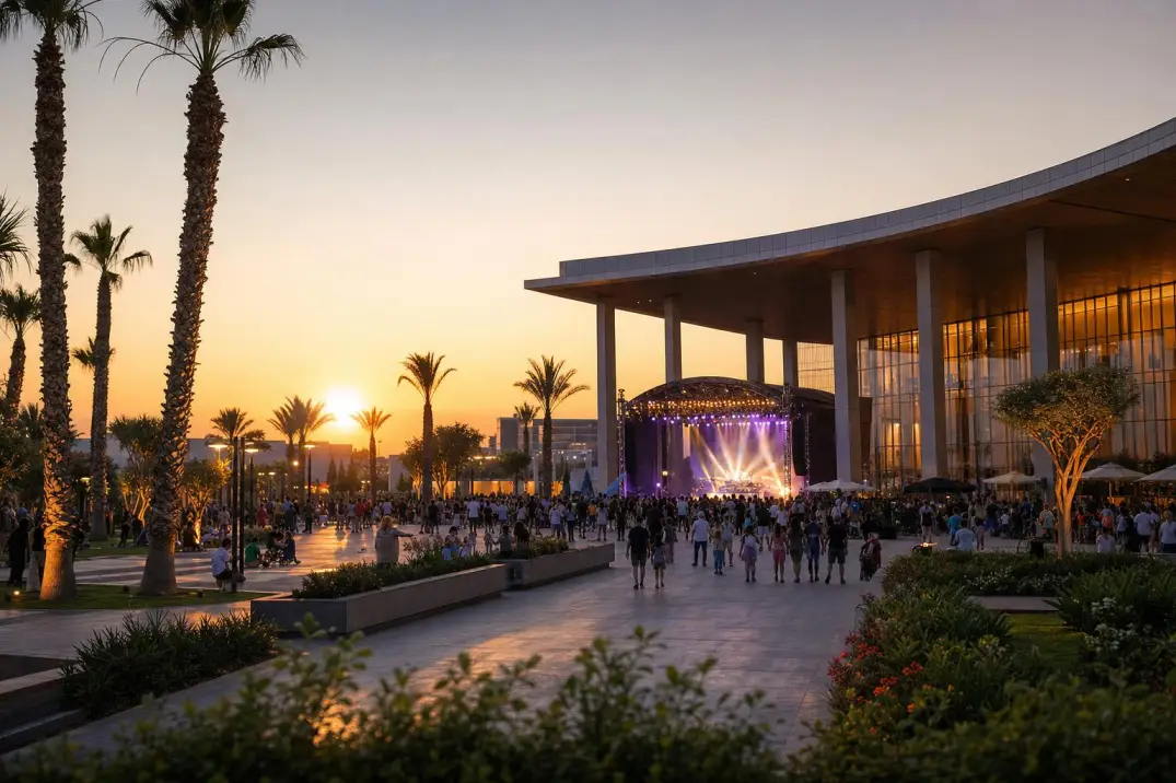 Летняя фестивальная атмосфера в Мерсине перед вечерней программой Ofest Mersin.