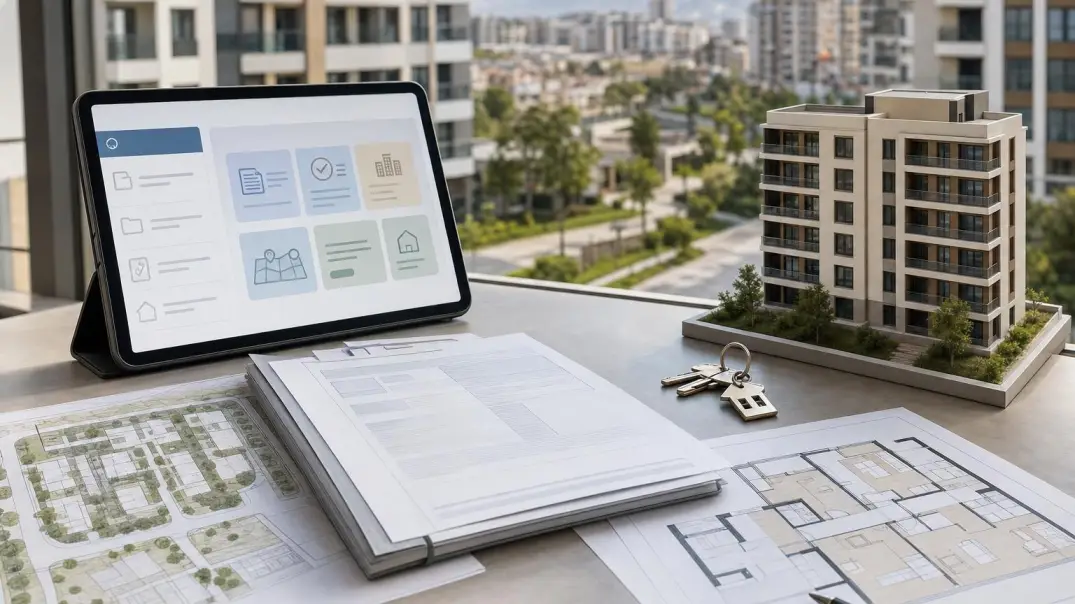 Editorial visualization of the verification of a municipal housing advertisement in Mersin.