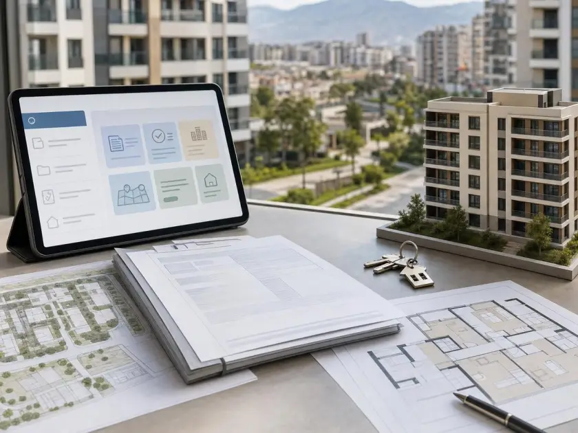 Editorial visualization of the verification of a municipal housing advertisement in Mersin.