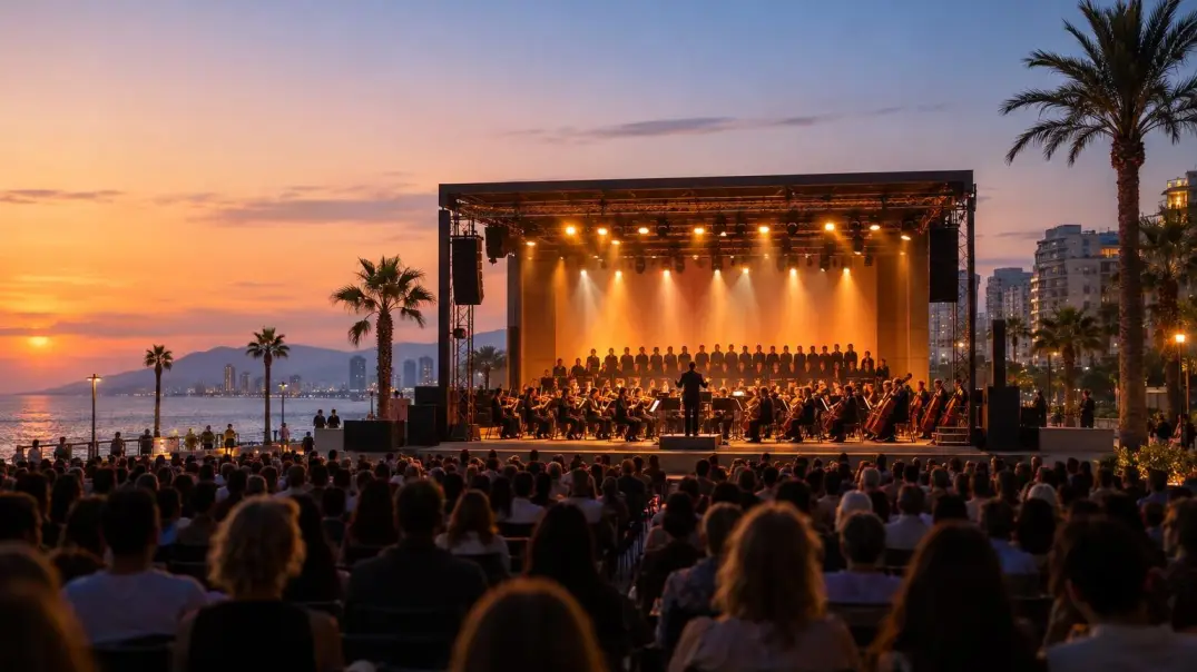 Orchestra and choir on the concert stage – an editorial visualization of the "Three Epics" evening in Mersin