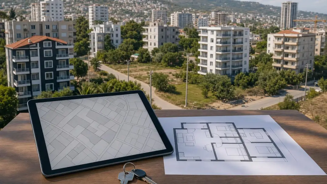 Checking the land under a residential building in Mersin using a cadastral map