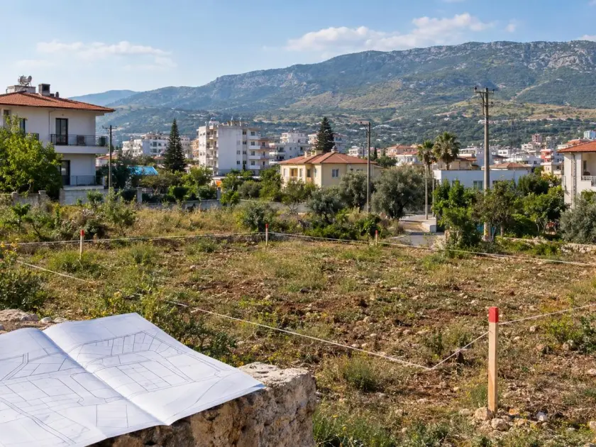 A land plot plan and a residential block in a scene about a parcel inspection in Toroslar