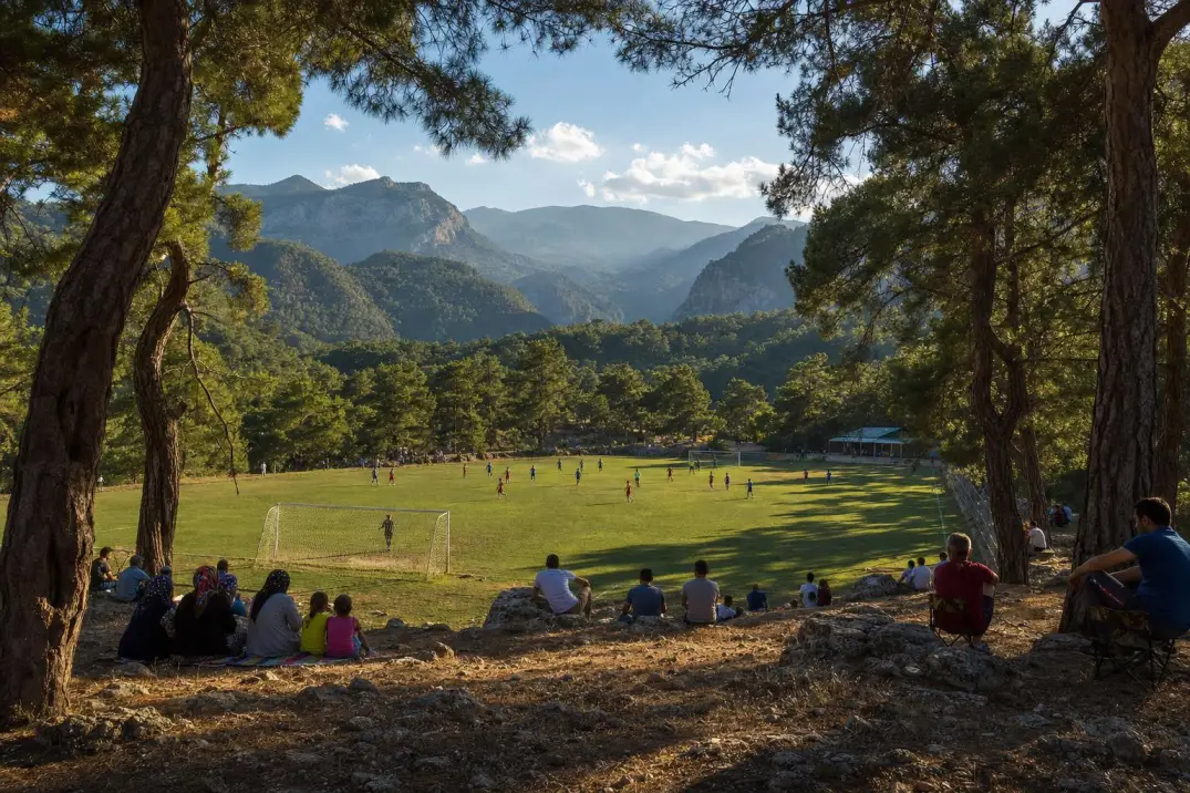 Summer football match in Findikpınarı as part of mountain life near Mersin.